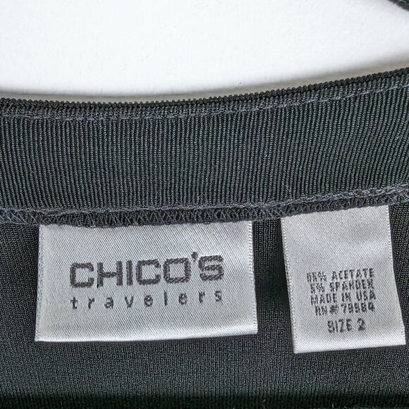 Chico's Travelers Stretch Black V-neck Single Knot Button Closure Size 2|Large - Picture 5 of 6
